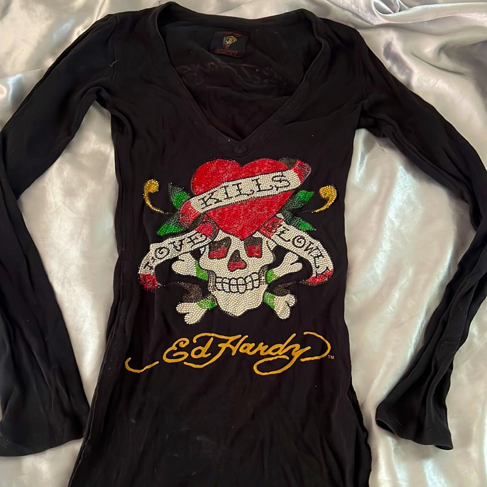 Ed hard medium long sleeve embellished t shirt